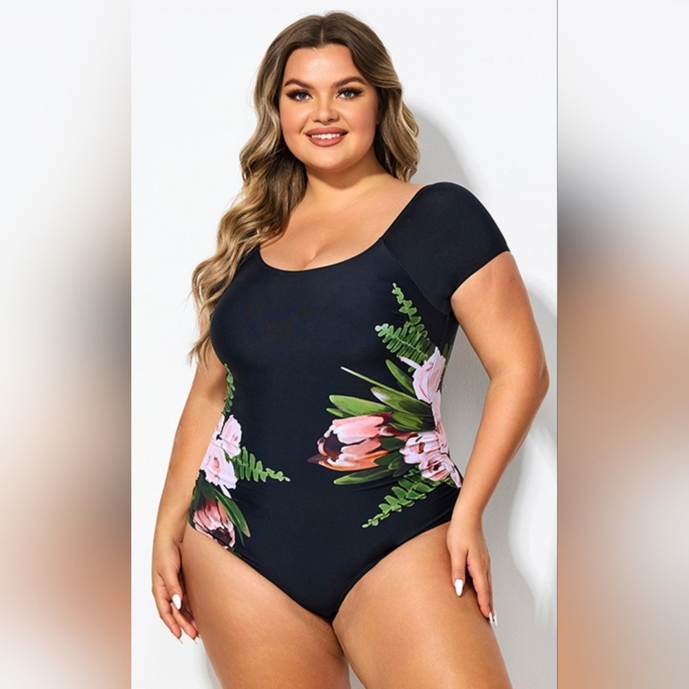 Black Mesh Flower Lady One Piece Swimsuit